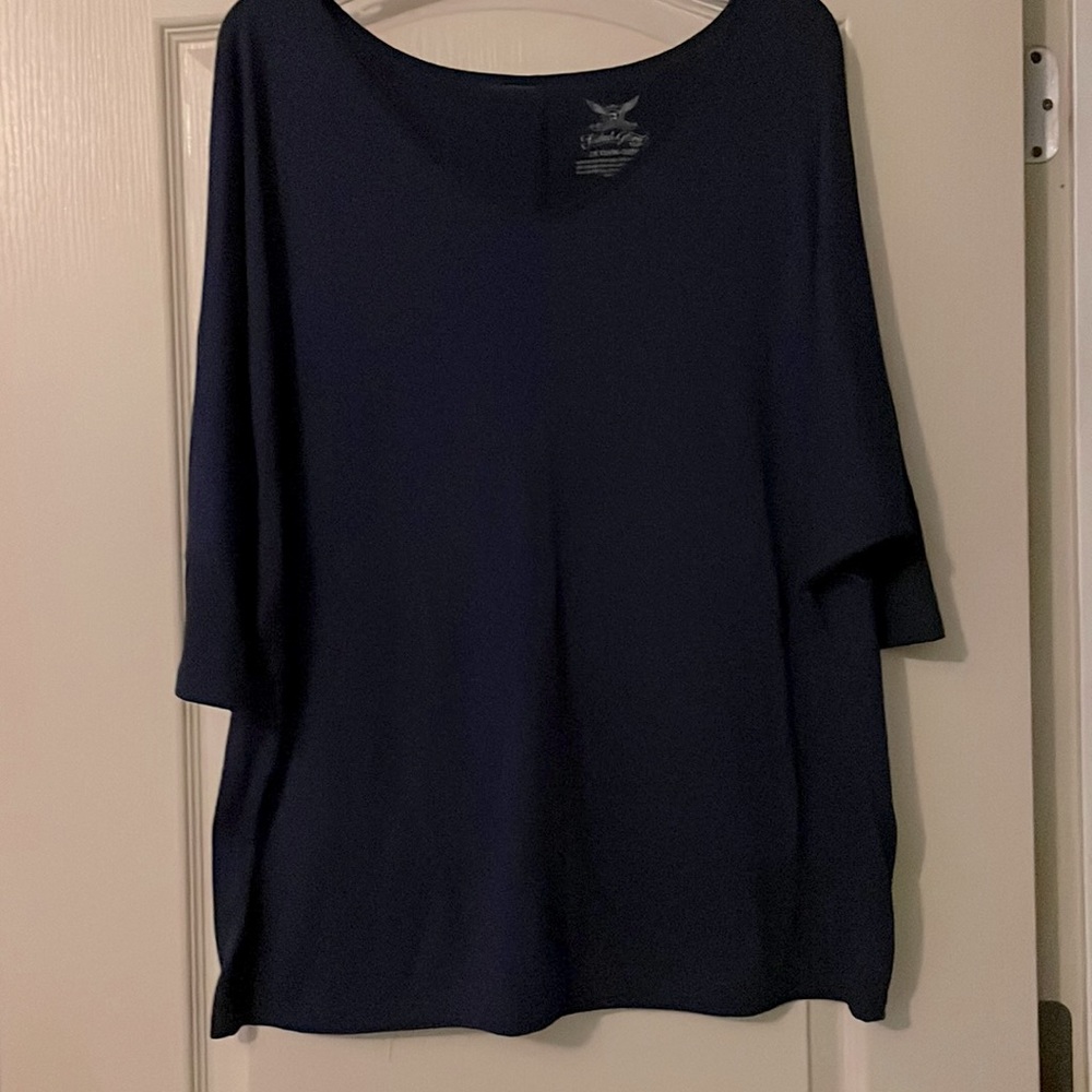 Faded Glory Navy Blouse qt sleeve 2X (18/20W)